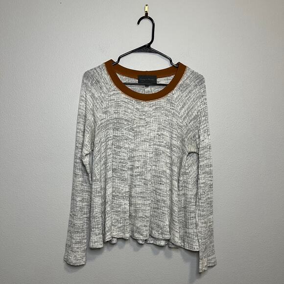 Anthropologie Sunday in Brooklyn Ribbed Knit Top Brown Gray‎ Comfy Medium - Picture 1 of 5